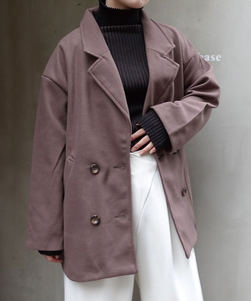 CORNERS（コーナーズ）の「ミドル丈テーラージャケットコート（ピーコート・レディース・ブラウン/グリーン・M）」の11枚目の写真