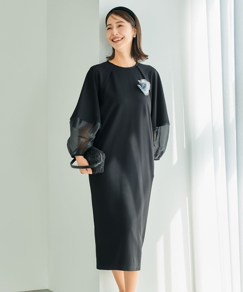 LEPSIM（レプシィム）の「【入卒式／セレモニー】袖切り替えジョーゼットワンピース　207940（ワンピース・レディース・ブラック/ネイビー・FREE）」の2枚目の写真