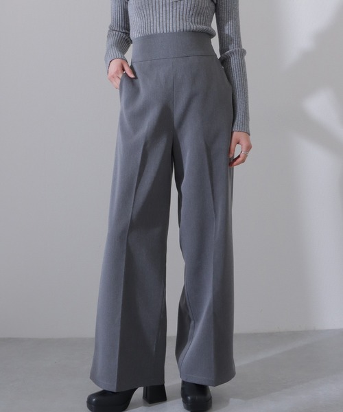 パンツ Asymmetrical waist wide straight slacks セール】サイドファスナー ハイウエスト ワイド ストレート パンツ