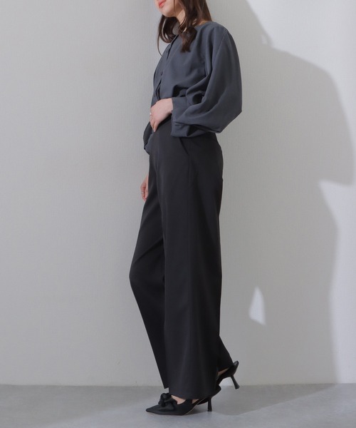 Lace Ladies(レースレディース)の「サイドファスナー ハイウエスト ワイド ストレート パンツ(スラックス・レディース・グレー/ブラック/ダークグレー/ベージュ・L/M/S)」の6枚目の写真