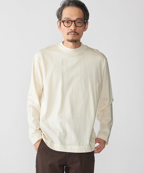 SHIPS（シップス）の「SHIPS: コットンウール モックネック ロングスリーブ Tシャツ（Tシャツ/カットソー・メンズ・オフホワイト/ライトグレー/ダークブラウン・SMALL/MEDIUM/LARGE/X-LARGE）」の2枚目の写真