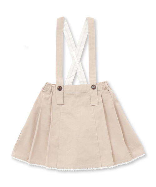 SLAP SLIP（スラップスリップ）の「花柄ツイルデニムサスペンダー付き裾レーススカパン(90~130cm)（スカート・キッズ・ホワイト系その他2/ネイビー/ベージュ・90cm/110cm/100cm/120cm/130cm）」の2枚目の写真