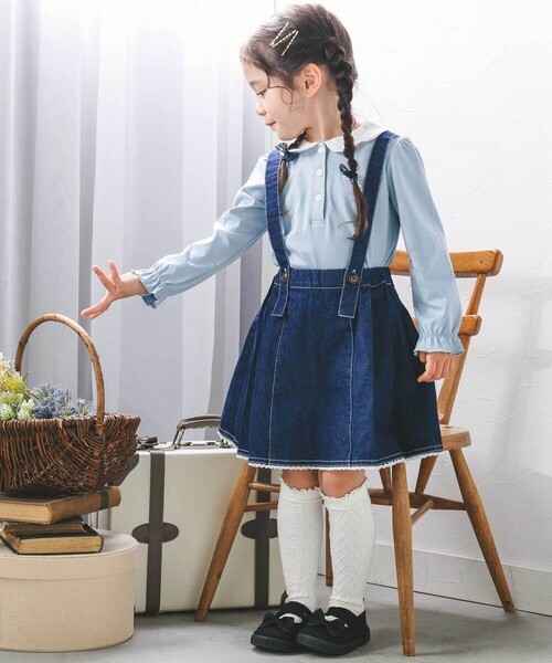 SLAP SLIP（スラップスリップ）の「花柄ツイルデニムサスペンダー付き裾レーススカパン(90~130cm)（スカート・キッズ・ホワイト系その他2/ネイビー/ベージュ・90cm/110cm/100cm/120cm/130cm）」の7枚目の写真