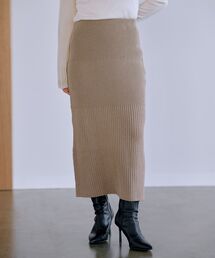 ウォッシャブルパターンリブIラインスカート 【低身長・小柄女性】