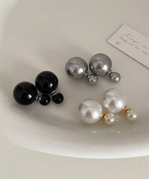 lit.Cy(リットシー)の「2way ボール パール キャッチピアス(ピアス(両耳用)・レディース・ブラック/シルバー/ホワイト系・FREE)」の1枚目の写真