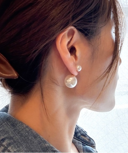 lit.Cy(リットシー)の「2way ボール パール キャッチピアス(ピアス(両耳用)・レディース・ブラック/シルバー/ホワイト系・FREE)」の7枚目の写真