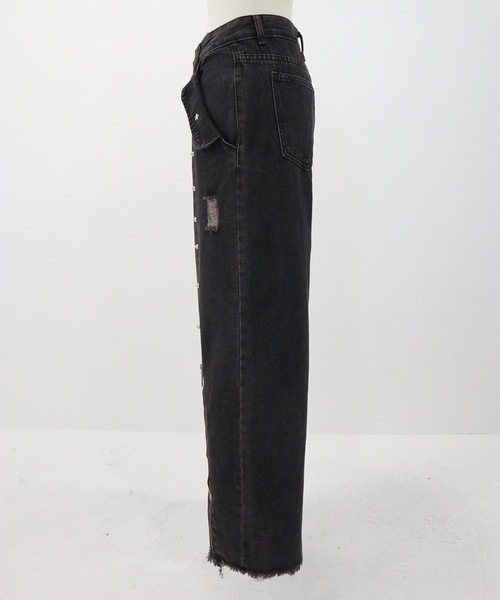 スタッズピンク十字架デニムパンツ（デニムパンツ）｜Diable