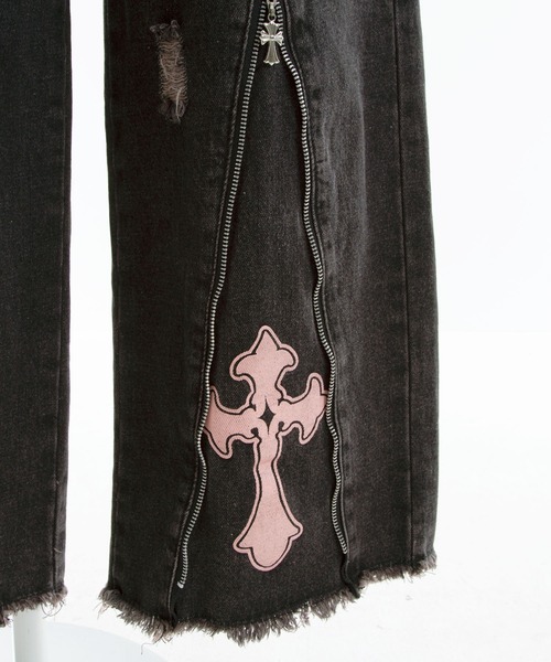 スタッズピンク十字架デニムパンツ（デニムパンツ）｜Diable baiser