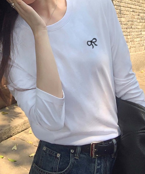 aimoha(アイモハ)の「リボン刺繍長袖カットソー(Tシャツ/カットソー・レディース・ブラック/ベージュ/グレー/ホワイト・FREE)」の15枚目の写真