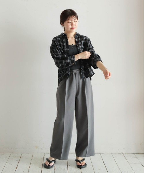 ブラウス シャツ AR先染メリネンチェック　クロップドシャツ レディース セール】袖リブチェックオーバーシャツ（シャツ/ブラウス