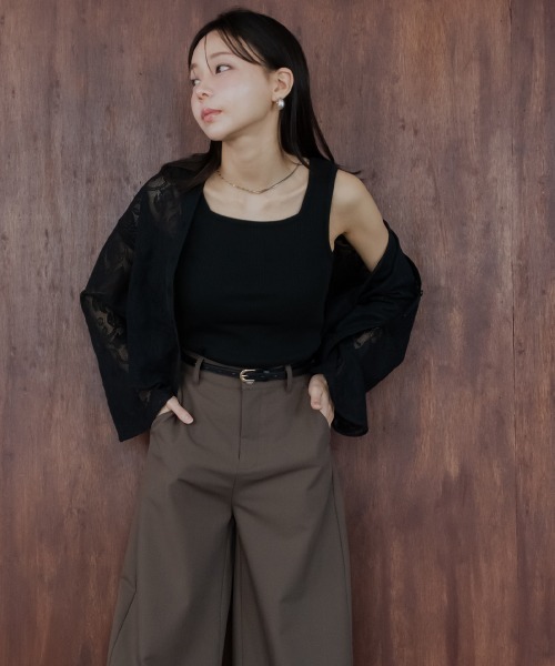 Petitjo（プッチージョ）の「小さいサイズ　ランダムリブスクエアタンクトップ　低身長さん・小柄女性（キャミソール・レディース・ブラック/モカ/ホワイト・PS/PM/PL/PSS）」の2枚目の写真