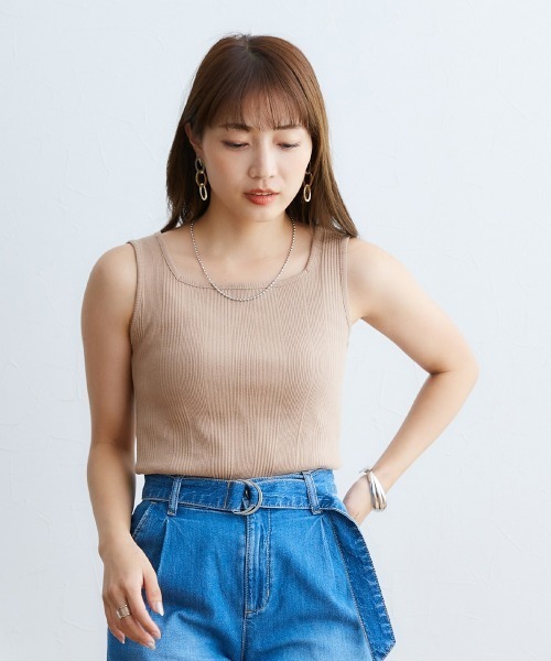 Petitjo（プッチージョ）の「小さいサイズ　ランダムリブスクエアタンクトップ　低身長さん・小柄女性（キャミソール・レディース・ブラック/モカ/ホワイト・PS/PM/PL/PSS）」の3枚目の写真