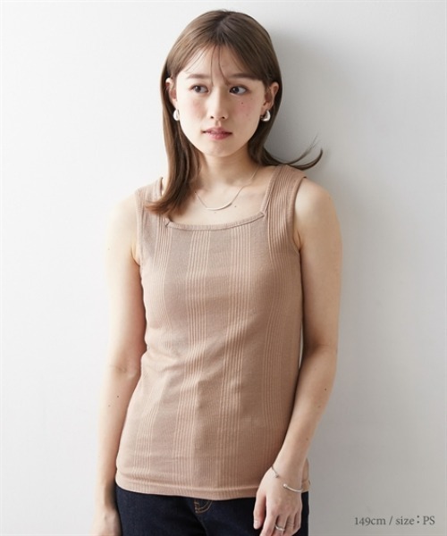 Petitjo（プッチージョ）の「小さいサイズ　ランダムリブスクエアタンクトップ　低身長さん・小柄女性（キャミソール・レディース・ブラック/モカ/ホワイト・PS/PM/PL/PSS）」の6枚目の写真