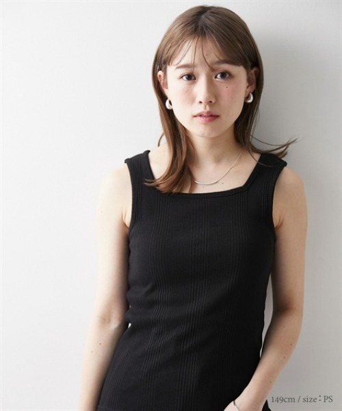 Petitjo（プッチージョ）の「小さいサイズ　ランダムリブスクエアタンクトップ　低身長さん・小柄女性（キャミソール・レディース・ブラック/モカ/ホワイト・PS/PM/PL/PSS）」の7枚目の写真