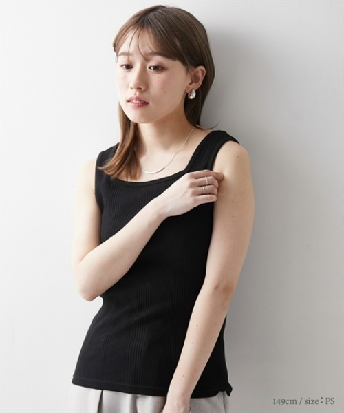 Petitjo（プッチージョ）の「小さいサイズ　ランダムリブスクエアタンクトップ　低身長さん・小柄女性（キャミソール・レディース・ブラック/モカ/ホワイト・PS/PM/PL/PSS）」の8枚目の写真