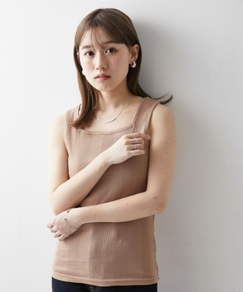 Petitjo（プッチージョ）の「小さいサイズ　ランダムリブスクエアタンクトップ　低身長さん・小柄女性（キャミソール・レディース・ブラック/モカ/ホワイト・PS/PM/PL/PSS）」の4枚目の写真