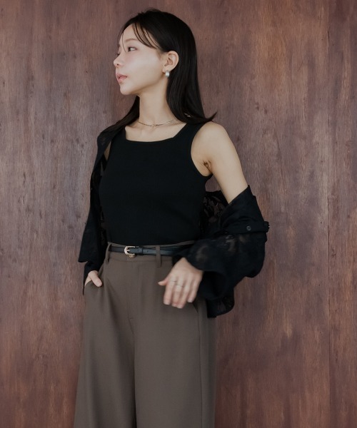 Petitjo（プッチージョ）の「小さいサイズ　ランダムリブスクエアタンクトップ　低身長さん・小柄女性（キャミソール・レディース・ブラック/モカ/ホワイト・PS/PM/PL/PSS）」の11枚目の写真