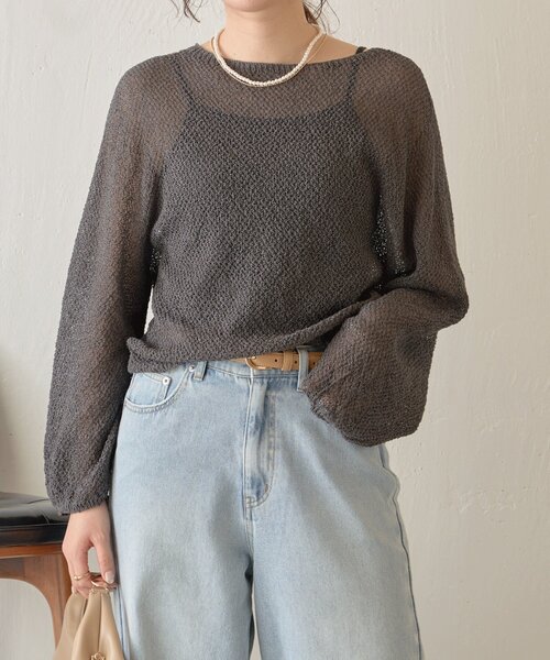Jena espace merveilleux(ジェナ エスパスメルヴェイユ)の「ペーパーヤーンルーズニット(ニット/セーター・レディース・ベージュ/アイボリー/チャコールグレー・FREE)」の2枚目の写真
