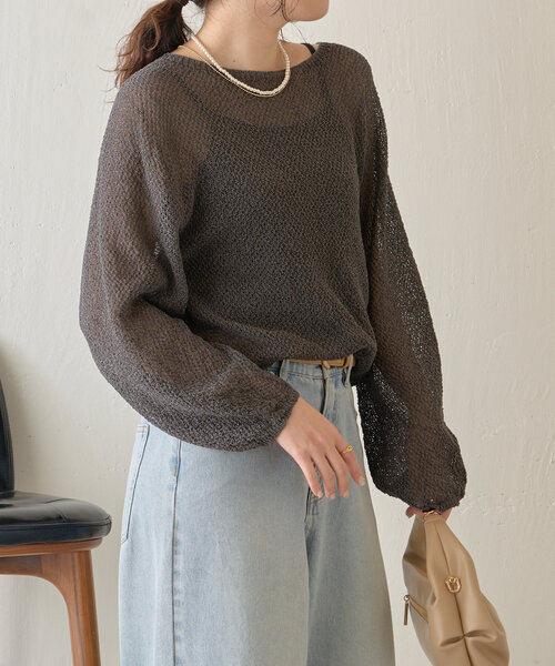 Jena espace merveilleux(ジェナ エスパスメルヴェイユ)の「ペーパーヤーンルーズニット(ニット/セーター・レディース・ベージュ/アイボリー/チャコールグレー・FREE)」の19枚目の写真