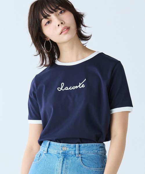 LACOSTE（ラコステ）の「ステッチネーミングリンガー半袖Tシャツ（Tシャツ/カットソー・レディース・ホワイト/ネイビー・36/34/38/40）」の2枚目の写真