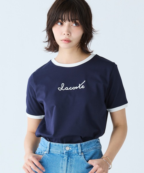LACOSTE（ラコステ）の「ステッチネーミングリンガー半袖Tシャツ（Tシャツ/カットソー・レディース・ホワイト/ネイビー・36/34/38/40）」の19枚目の写真