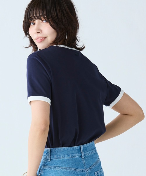 LACOSTE（ラコステ）の「ステッチネーミングリンガー半袖Tシャツ（Tシャツ/カットソー・レディース・ホワイト/ネイビー・36/34/38/40）」の21枚目の写真