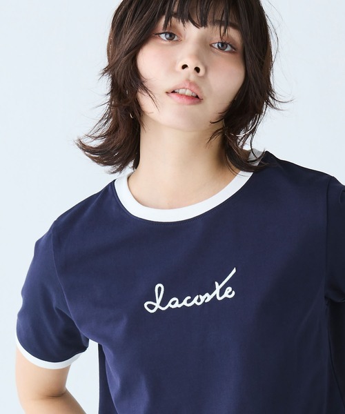 LACOSTE（ラコステ）の「ステッチネーミングリンガー半袖Tシャツ（Tシャツ/カットソー・レディース・ホワイト/ネイビー・36/34/38/40）」の18枚目の写真
