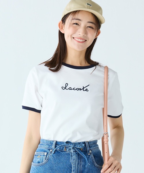 LACOSTE（ラコステ）の「ステッチネーミングリンガー半袖Tシャツ（Tシャツ/カットソー・レディース・ホワイト/ネイビー・36/34/38/40）」の4枚目の写真