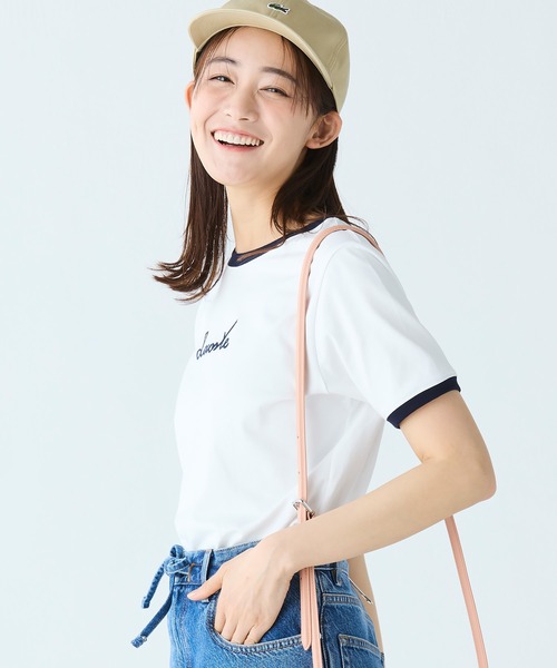 LACOSTE（ラコステ）の「ステッチネーミングリンガー半袖Tシャツ（Tシャツ/カットソー・レディース・ホワイト/ネイビー・36/34/38/40）」の5枚目の写真