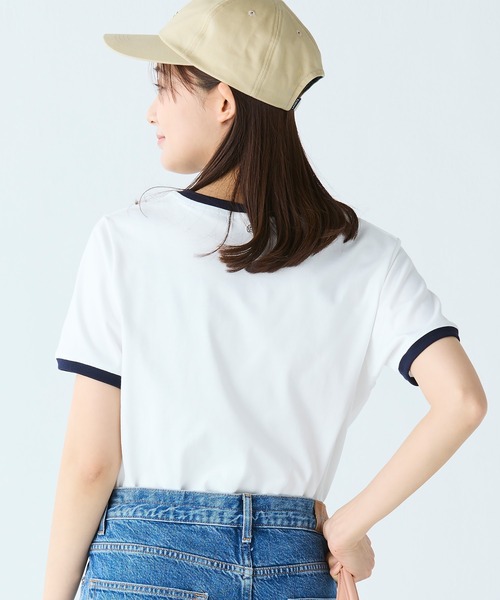 LACOSTE（ラコステ）の「ステッチネーミングリンガー半袖Tシャツ（Tシャツ/カットソー・レディース・ホワイト/ネイビー・36/34/38/40）」の6枚目の写真