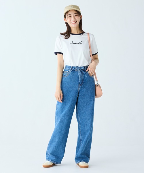 LACOSTE（ラコステ）の「ステッチネーミングリンガー半袖Tシャツ（Tシャツ/カットソー・レディース・ホワイト/ネイビー・36/34/38/40）」の12枚目の写真