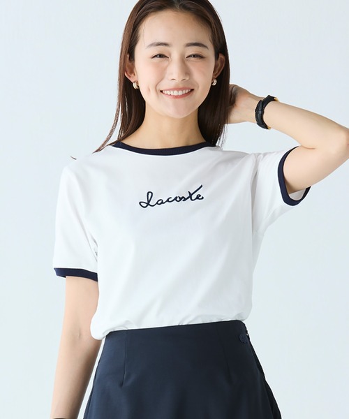 LACOSTE（ラコステ）の「ステッチネーミングリンガー半袖Tシャツ（Tシャツ/カットソー・レディース・ホワイト/ネイビー・36/34/38/40）」の7枚目の写真
