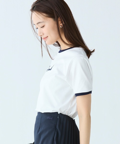 LACOSTE（ラコステ）の「ステッチネーミングリンガー半袖Tシャツ（Tシャツ/カットソー・レディース・ホワイト/ネイビー・36/34/38/40）」の9枚目の写真