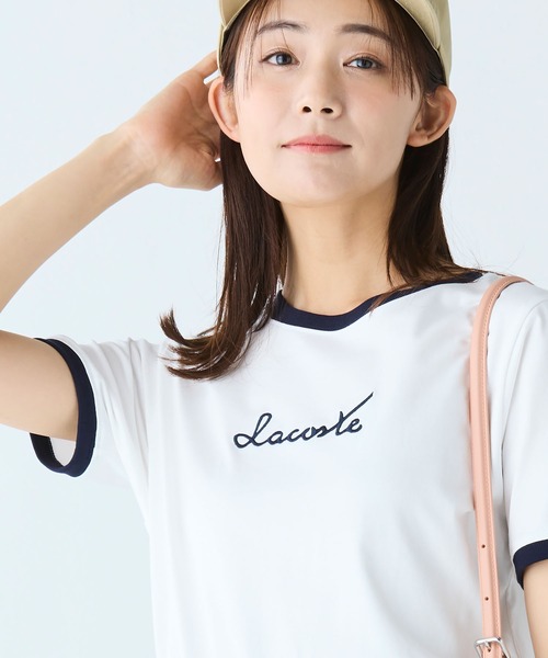 LACOSTE（ラコステ）の「ステッチネーミングリンガー半袖Tシャツ（Tシャツ/カットソー・レディース・ホワイト/ネイビー・36/34/38/40）」の3枚目の写真
