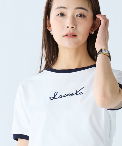 LACOSTE（ラコステ）の「ステッチネーミングリンガー半袖Tシャツ（Tシャツ/カットソー・レディース・ホワイト/ネイビー・36/34/38/40）」の8枚目の写真
