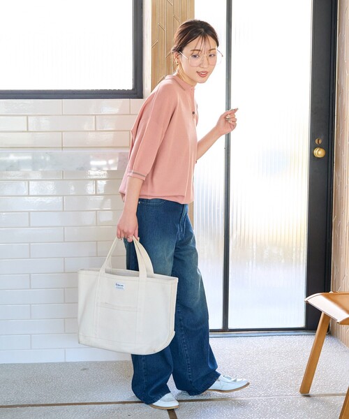 FREAK'S STORE(フリークスストア)の「限定展開 サマーニット ライン 半袖 ポロシャツ(接触冷感・ハンドウォッシャブル)(ポロシャツ・レディース・ピンク/ベージュ/ネイビー/ブラック/ナチュラル・フリ-)」の15枚目の写真