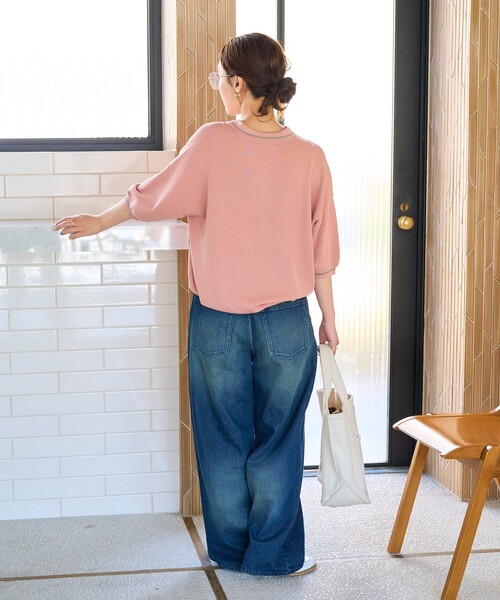 FREAK'S STORE(フリークスストア)の「限定展開 サマーニット ライン 半袖 ポロシャツ(接触冷感・ハンドウォッシャブル)(ポロシャツ・レディース・ピンク/ベージュ/ネイビー/ブラック/ナチュラル・フリ-)」の16枚目の写真