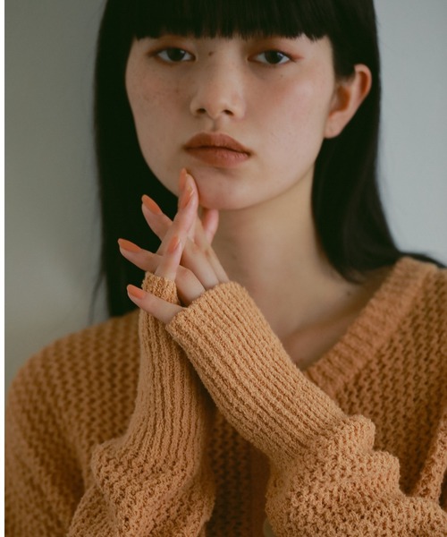 CASA FLINE（カーサフライン）の「透かし編みラウンドニットカーディガン（カーディガン/ボレロ・レディース・ブラック/オレンジ/ホワイト・FREE）」の5枚目の写真