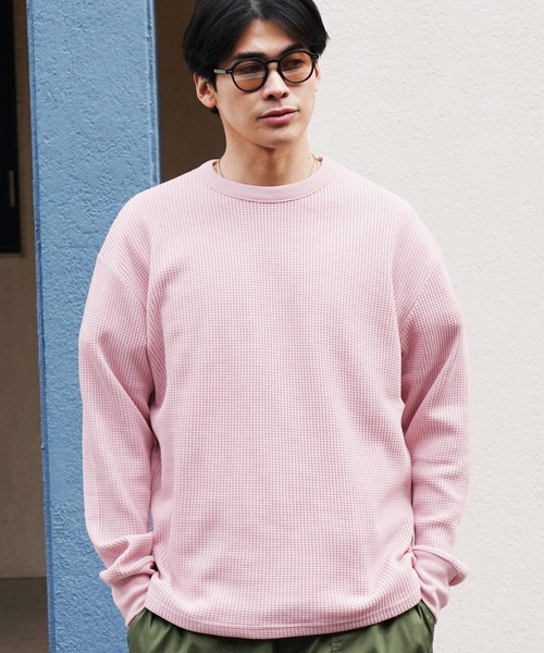 jiggys shop(ジギーズショップ)の「ワッフル編み サーマル クルーネック ロンT カットソー(Tシャツ/カットソー・メンズ・ブラック/アイボリー/ピンク系その他/チャコールグレー/ホワイト・MEDIUM/X-LARGE/LARGE)」の5枚目の写真