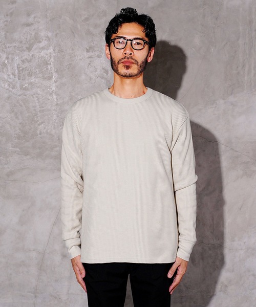 セール】ワッフル編み サーマル クルーネック ロンT カットソー（T