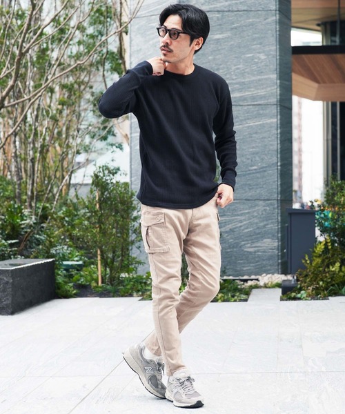 jiggys shop(ジギーズショップ)の「ワッフル編み サーマル クルーネック ロンT カットソー(Tシャツ/カットソー・メンズ・ブラック/アイボリー/ピンク系その他/チャコールグレー/ホワイト・MEDIUM/X-LARGE/LARGE)」の7枚目の写真