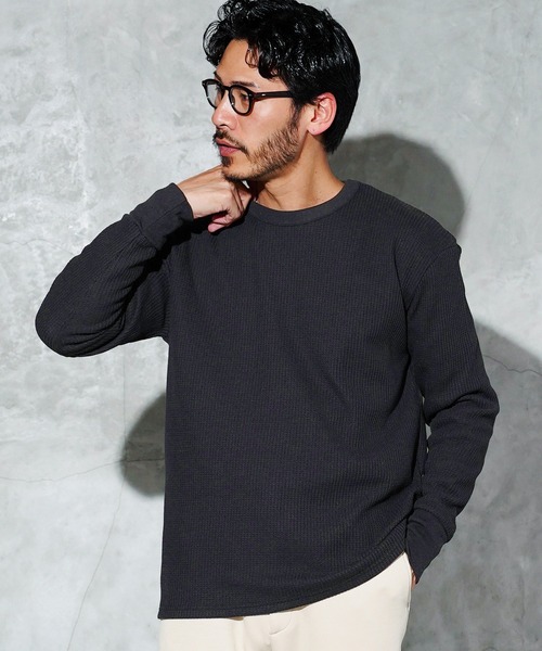 jiggys shop(ジギーズショップ)の「ワッフル編み サーマル クルーネック ロンT カットソー(Tシャツ/カットソー・メンズ・ブラック/アイボリー/ピンク系その他/チャコールグレー/ホワイト・MEDIUM/X-LARGE/LARGE)」の8枚目の写真