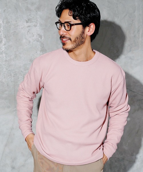 jiggys shop(ジギーズショップ)の「ワッフル編み サーマル クルーネック ロンT カットソー(Tシャツ/カットソー・メンズ・ブラック/アイボリー/ピンク系その他/チャコールグレー/ホワイト・MEDIUM/X-LARGE/LARGE)」の14枚目の写真
