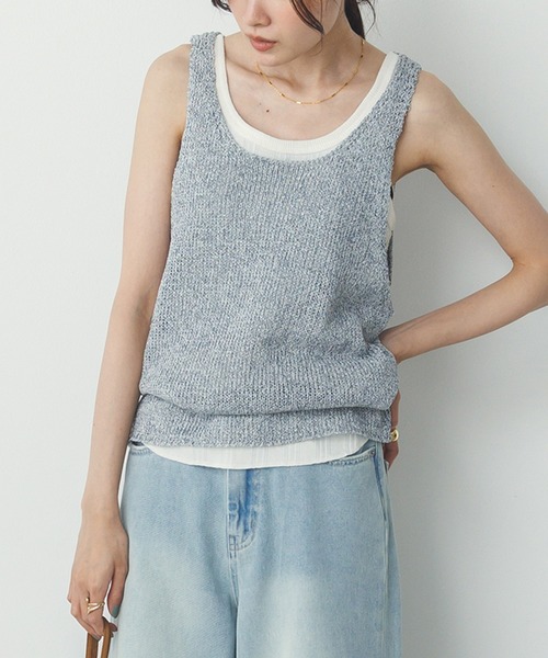 hunch（ハンチ）の「ペーパーヤーン オーバーニットタンクトップ（タンクトップ・レディース・ネイビー/ベージュ/ブルーグレー・FREE）」の4枚目の写真