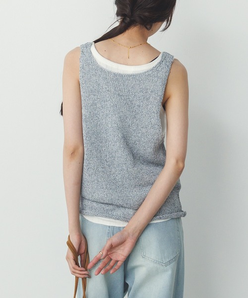 hunch（ハンチ）の「ペーパーヤーン オーバーニットタンクトップ（タンクトップ・レディース・ネイビー/ベージュ/ブルーグレー・FREE）」の6枚目の写真