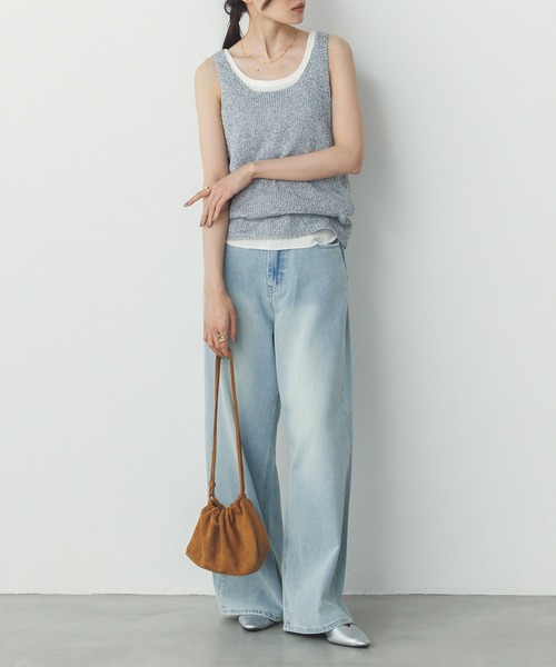 hunch（ハンチ）の「ペーパーヤーン オーバーニットタンクトップ（タンクトップ・レディース・ネイビー/ベージュ/ブルーグレー・FREE）」の7枚目の写真