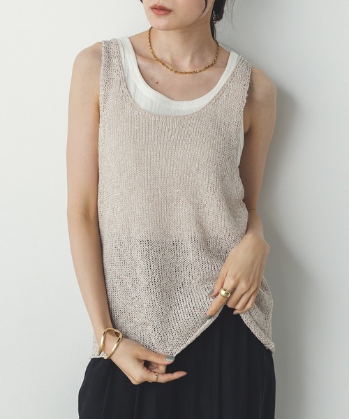 hunch（ハンチ）の「ペーパーヤーン オーバーニットタンクトップ（タンクトップ・レディース・ネイビー/ベージュ/ブルーグレー・FREE）」の10枚目の写真