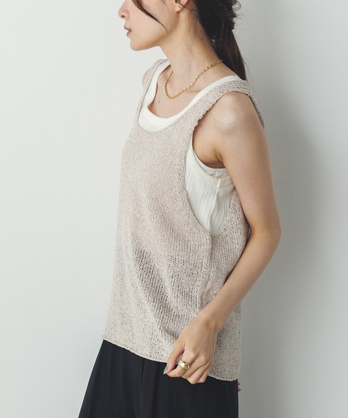 hunch（ハンチ）の「ペーパーヤーン オーバーニットタンクトップ（タンクトップ・レディース・ネイビー/ベージュ/ブルーグレー・FREE）」の11枚目の写真
