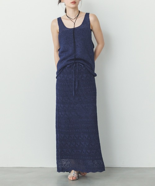 hunch（ハンチ）の「ペーパーヤーン オーバーニットタンクトップ（タンクトップ・レディース・ネイビー/ベージュ/ブルーグレー・FREE）」の22枚目の写真