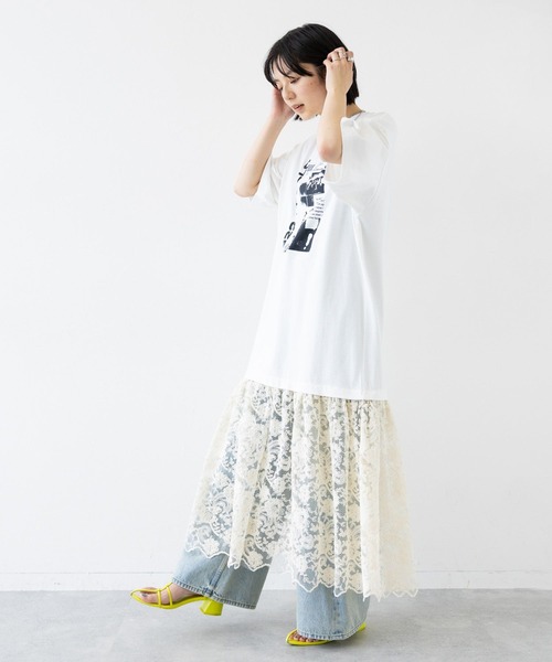 RAGEBLUE（レイジブルー）の「ヴィンテージレースドッキングロックプリントワンピース（ワンピース・レディース・ホワイト/ブラック・FREE）」の7枚目の写真